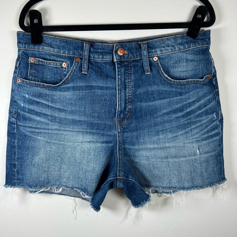 Madewell High Rise Denim 4" Shorts Medium Wash High Rise Logo Size 31 Vacation